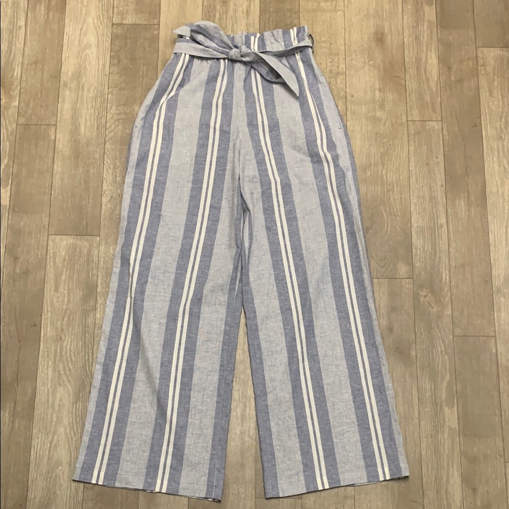 Express Linen Blend High Rise Stripe Belted Confy Wide Leg Pants “Like New”